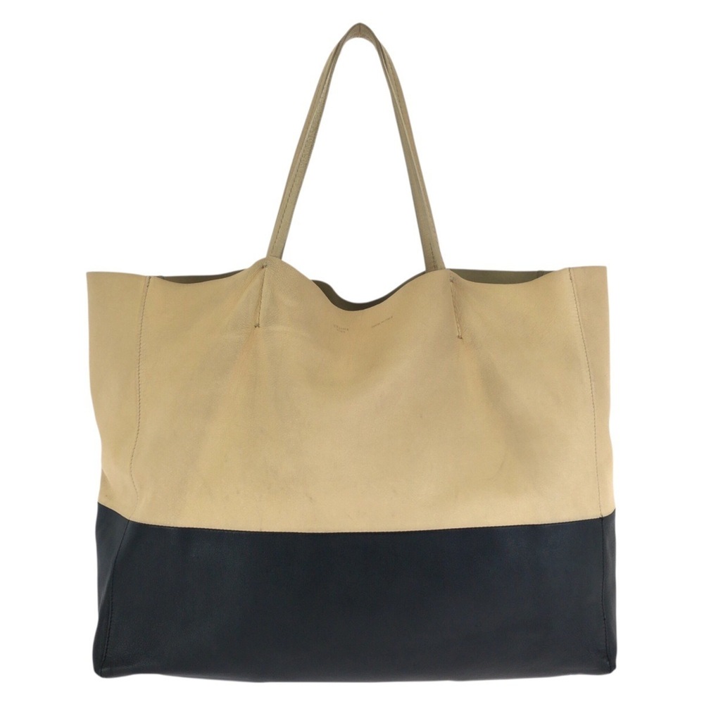 CELINE Horizontal Cabas Bicolor Beige Black Gold Hardware Leather Tote Bag Sh... - Picture 1 of 10